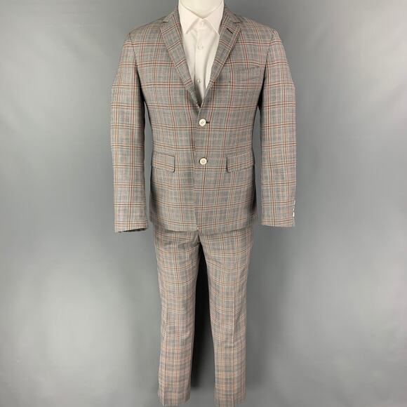 BLACK FLEECE Size 38 Grey Navy White Plaid Wool Notch Lapel Suit - Picture 2 of 11